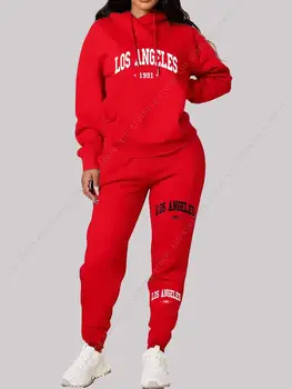 Los Angeles letter print Women Sets Hoodie and Pants sports suit High Quality Spring Autumn Aesthetic clothing Women activewear 1