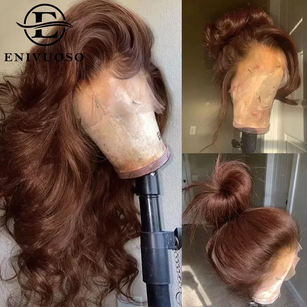 Chocolate Brown Lace Wig with Baby Hair Reddish Brown Colored 13x4 HD Body Wave Lace Front Wigs For Women Synthetic Glueless Wig 1