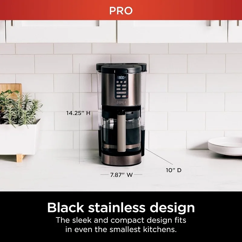 14-Cup Coffee Maker PRO, 14-Cup Glass Carafe, Freshness Timer, with Permanent Filter, Black Stainless Steel 3