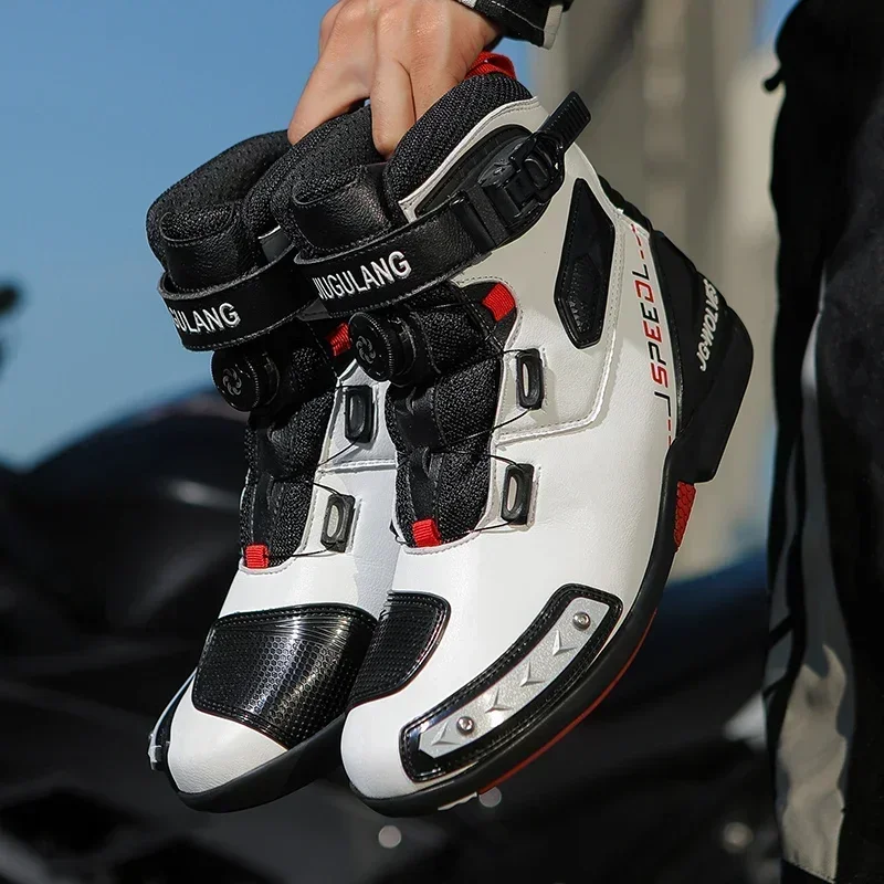 Men Leather Motos Breathable Anti Slip Wear-resistant Riders Ankle Length Motorcycle Boots