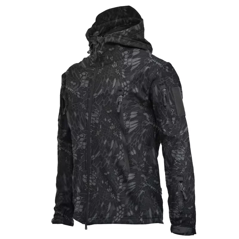 Chaquetas militares al aire libre para hombres, piel de tiburón, carcasa suave, cortavientos táctico impermeable, chaqueta de combate del ejército, abrigos Bomber con capucha para hombres