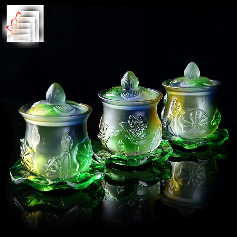 

Оптовая продажа, буддийские предметы, эффективная домашняя семейная фотография, 3 цвета глазурованного лотоса, чашка для храма, чашка для святой воды