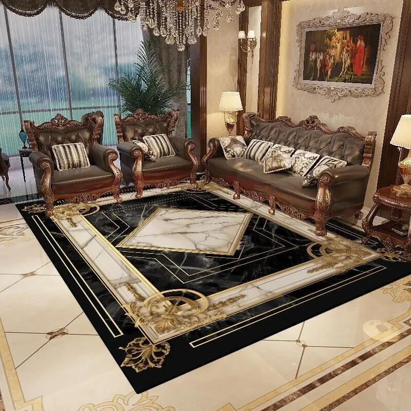 

Роскошный Ковер в европейском стиле для гостиной, украшение для спальни, Мраморная Золотая рамка, коврики, нескользящий домашний коврик для гостиной, напольный коврик для дивана