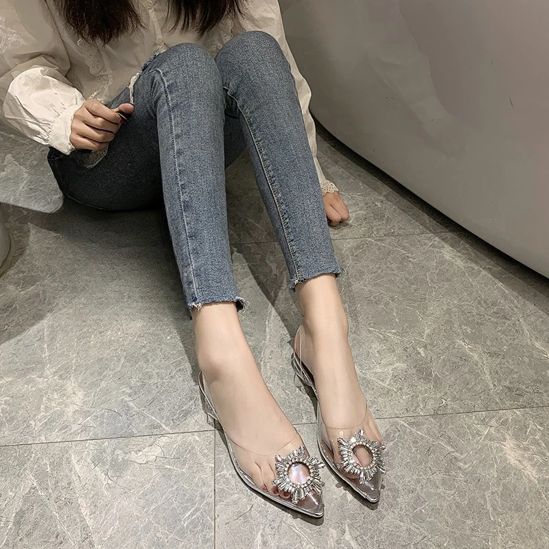 봄과 가을 패션 새로운 섹시한 연회 투명 편안한 크리스탈 여성 하이힐 Zapatos Mujer