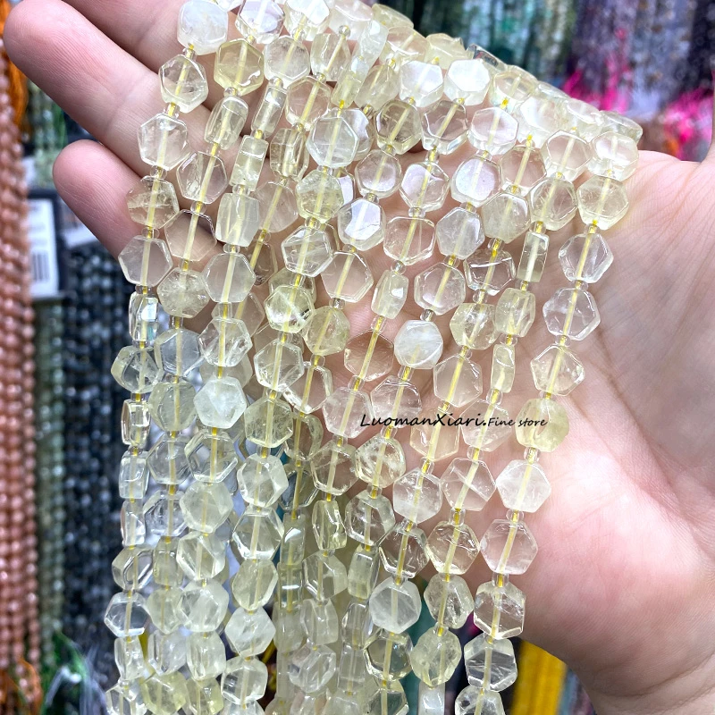 천연석 8-9mm 육각형 젬 라피스 라줄리 루즈 스페이서 비즈 쥬얼리 제작용 DIY 팔찌 참 장식 액세서리 7.5''