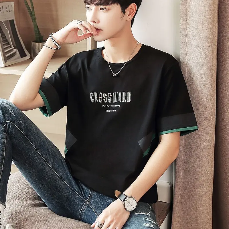 Camisetas de secado rápido para hombre, camisetas de gimnasio, camisetas para hombre, 100 % algodón, ropa estética con estilo del alfabeto, estilo Y2k, estilo vintage coreano, informal