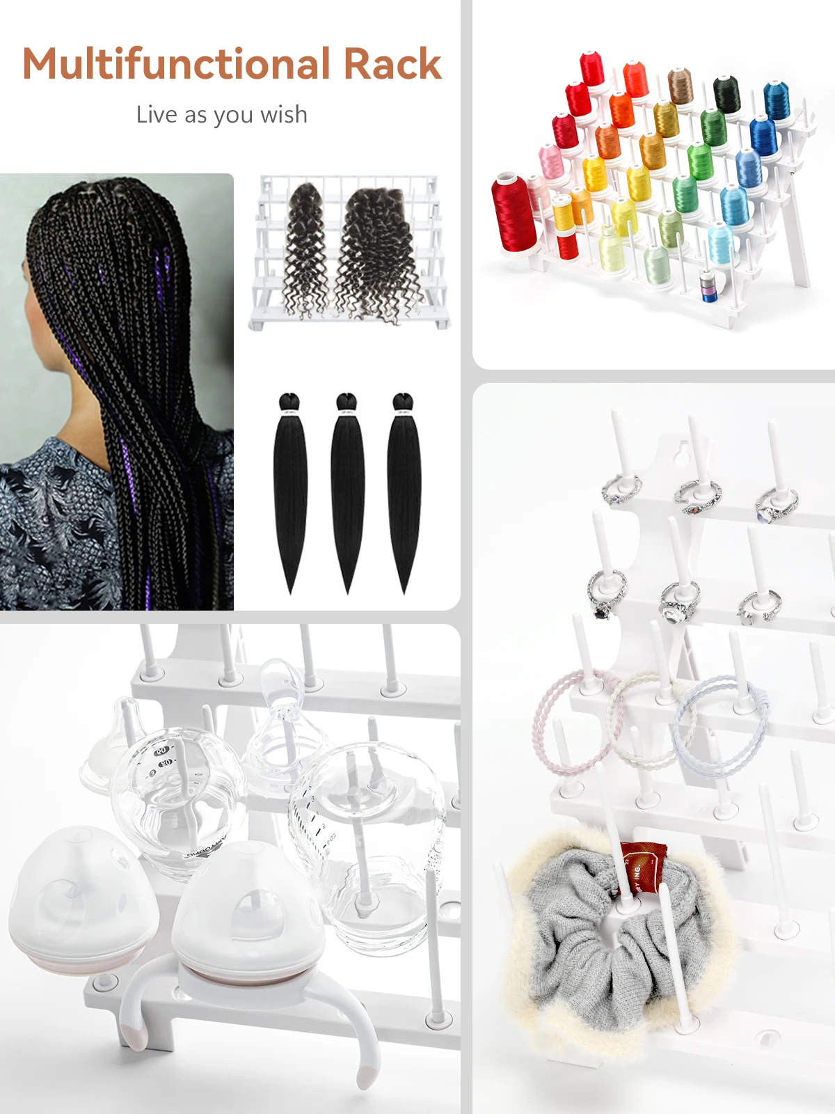 Universal Thread Holder Stand Rack Organizer Single Cone Spool 10 20 Spools for Domestic Embroidery Sewing Machines