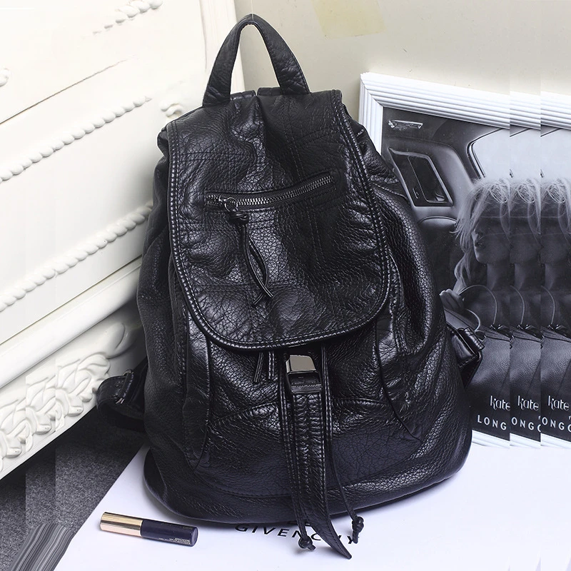 New Fashion Double Shoulder Backpack Washed Sheep Pattern Large Travel Bag for Women Embroidered Elegant Student School Bag