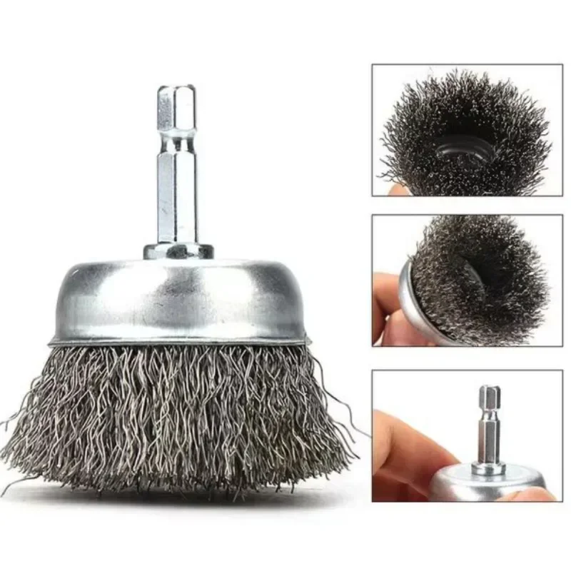 Wire Brush Wheel Cup Brush Set,Wire Brush for Drill 1/4 Inch Hex Shank 0.012 Inch Coarse Carbon Steel Crimped Wire Wheel 3