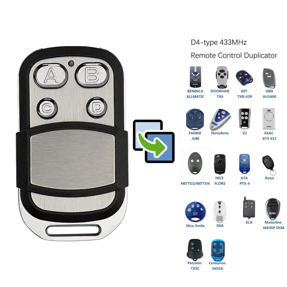 433MHZ Cloning Copy Garage Remote Duplicator For BT BENINCA DOORHAN TX4 NICE flo V2 ATA PTX4 RROSSI DEA MIO TR2