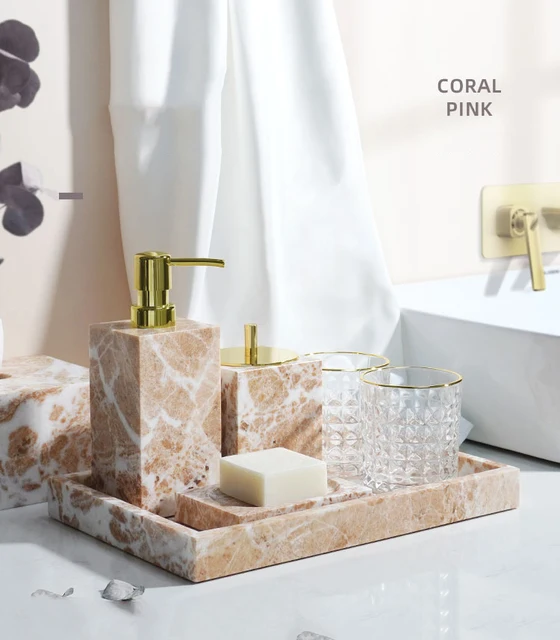 バスルームアクセサリーセット 5ピースレジンバスルームアクセサリーセットソープディスペンサー/歯ブラシホルダー/タンブラー/ソープデ バスアクセサリーセット  バスルームアクセサリーセット 大理石 バスルームアクセサリーセット 5点 セラミック ソープディッシュ、歯 ... ゴールドセラミックバスルームアクセサリー3点セット - 豪華なソープディスペンサー、歯ブラシホルダー、ソープディッシュ、モダンなジオ