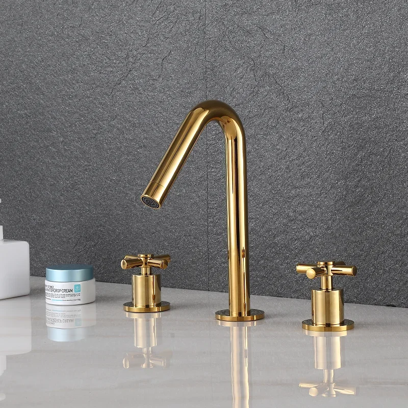 Description Picture 2 of itemGold Basin Faucet Brass Black Widespread Bathroom Chrome Sink 3 Hole Hot & Cold Wash Water Tap