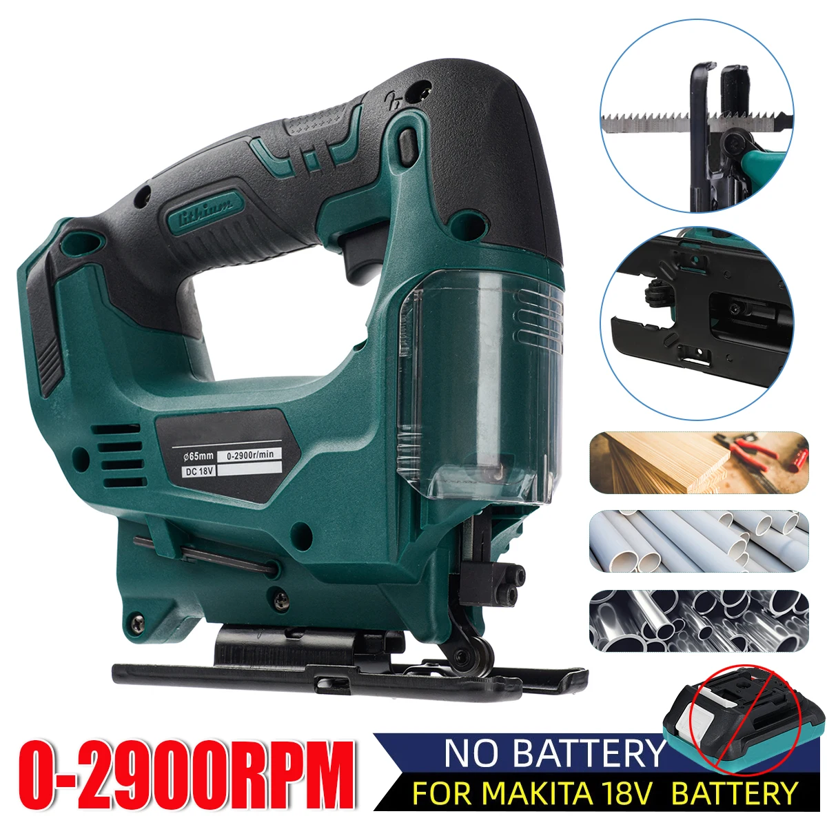 21V 65mm 2900RPM Cordless Jigsaw Electric Jig Saw Portable Multi-Function Woodworking Power Tool for Makita 18V Battery