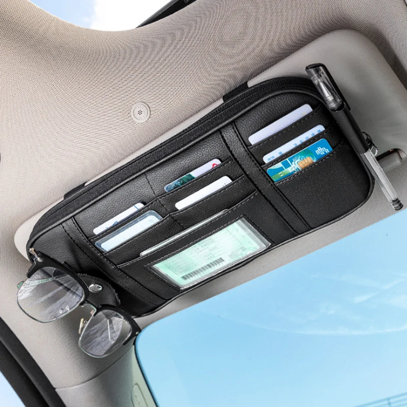 Leder Auto Sonnenblende Veranstalter Fahrzeug liefert Multi-Pocket-Aufbewahrung  sbox Organizer für Kofferraum Auto Gadgets Zubehör - AliExpress