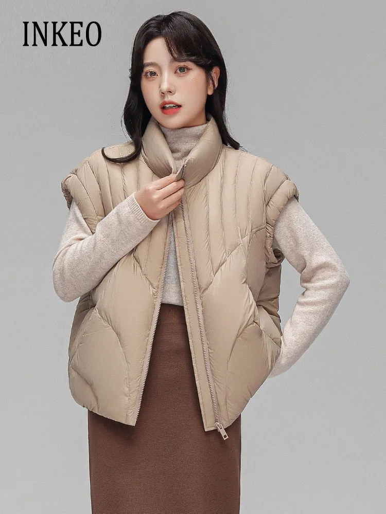 

Stylish Turtleneck sleeveless vest puffer jacket For women 2023 Autumn Winter Oversized Warm Zipper down coat Basic INKEO 3O214