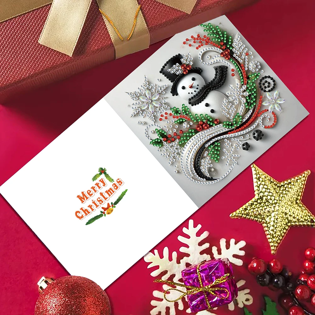 6PCS DIY Xmas Theme Rhinestone Diamond Art Mosaic Postcards Diamond Art Handmade Cards Creative Birthday Thanksgiving Card Kit