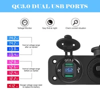 Dual QC3.0 USB Charger 3 in 1 Charger Socket Panel with Voltmeter Display Cigarette Lighter Socket Power on/off Toggle Switch 2