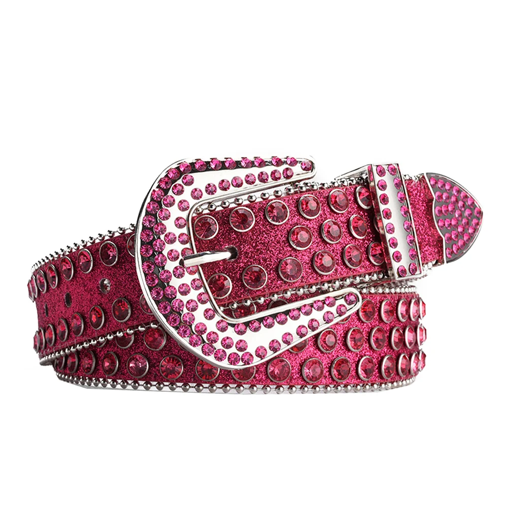 다이아몬드 라인석 벨트 패션 럭셔리 크리스탈 스터드 핀 버클 벨트, 여성 청바지 장식 허리 스트랩 가죽 허리띠