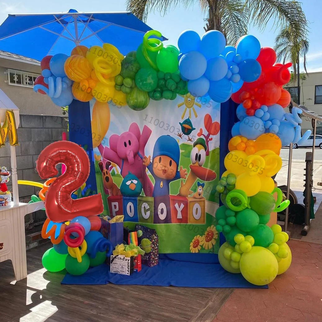 Pocoyoed-guirnalda de globos temáticos, decoración de fiesta de cumpleaños, suministros de fiesta de Evento para niños, globos de papel de aluminio de látex, Elly Pato Loula