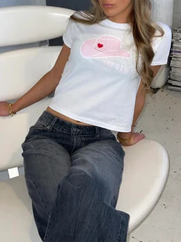 Women's Summer Tops Fashion Graphic Short Sleeve Crew Neck Fitted T-Shirts Streetwear 5