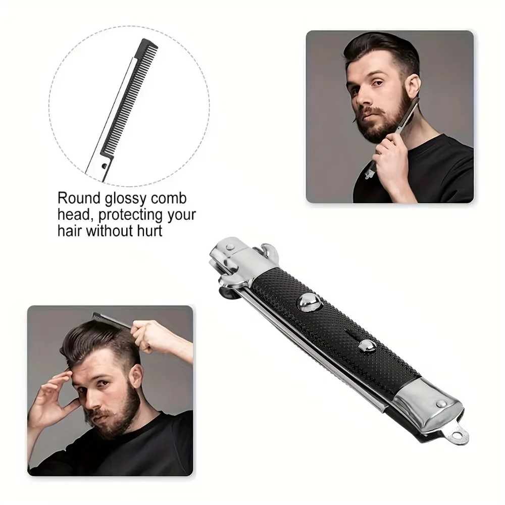 Portable Folding Comb for Travel American Style Slicked Back Hair Spring Loaded Design Butterfly Pocket Comb for Men and Women