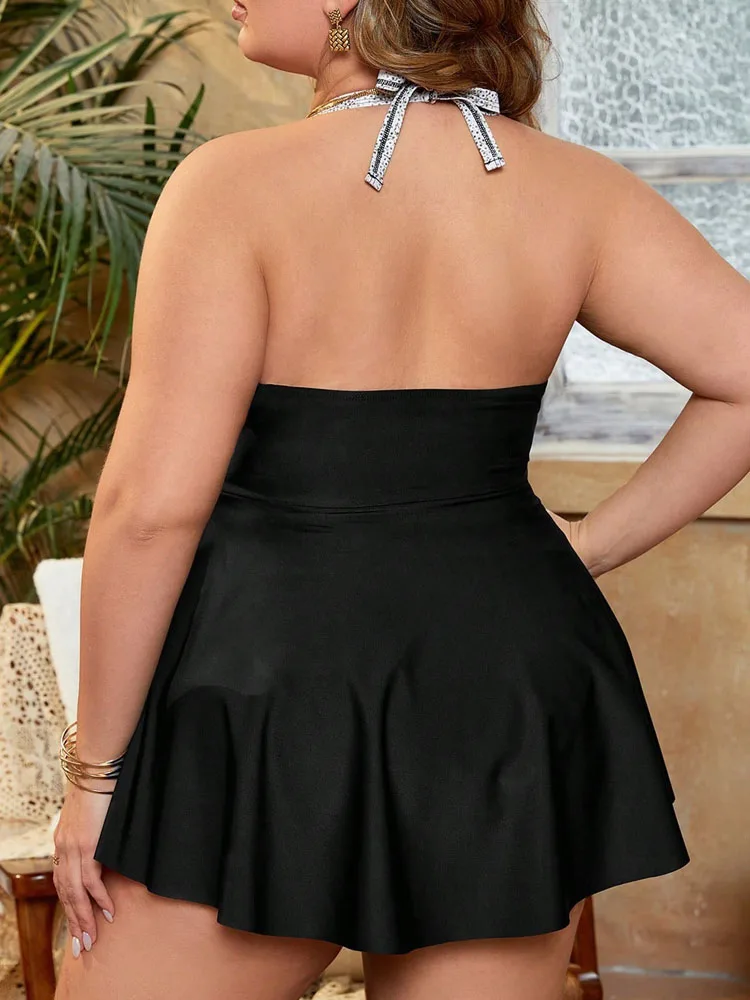 VigoJany Sexy Black 2 Piece Plus Size Tankini Women Push Up Hollow Curvy Swimsuit Brazilian Beach Lady Big Bathing Suit