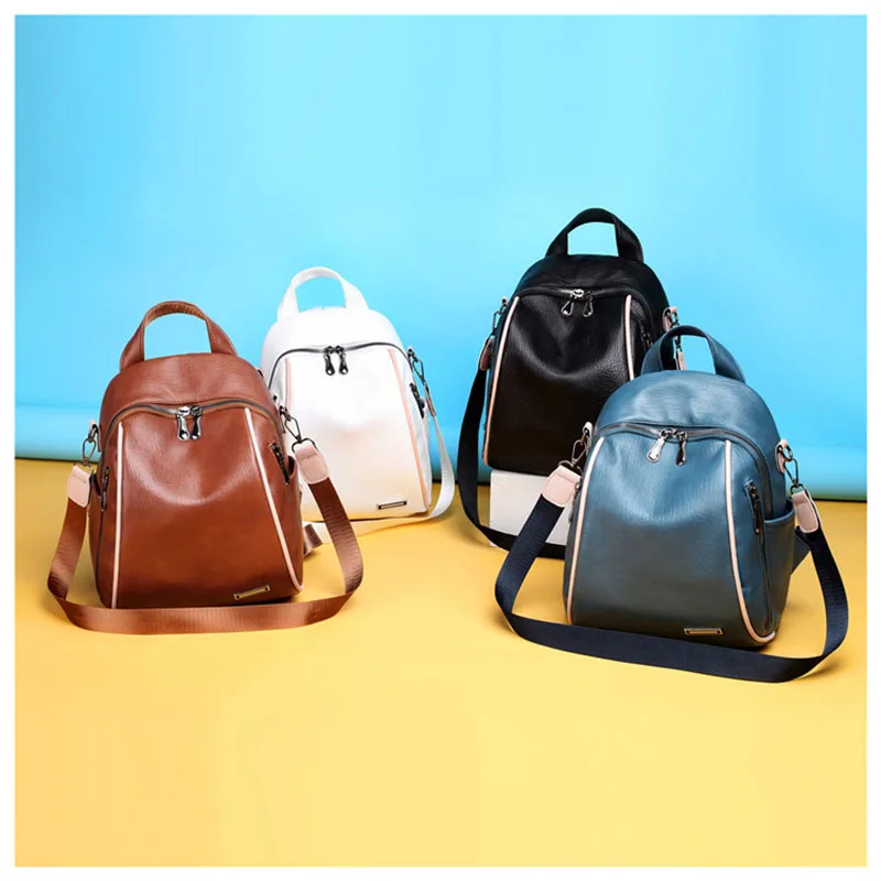 best Stylish Backpacks Women's Backpack Soft Leather Girl School Bag Luxury Brand Travel Backpack Large Capacity Shoulder Bag 2022 New Beige cool backpacks accessories	