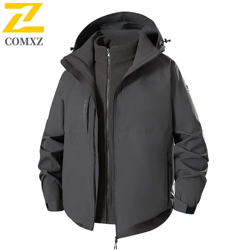 COMXZ Outdoor Hooded Jacket for Men Fashion Hiking Windproof Warm Parka Casual Travel Lightweight Cold Resistant Winter Jackets