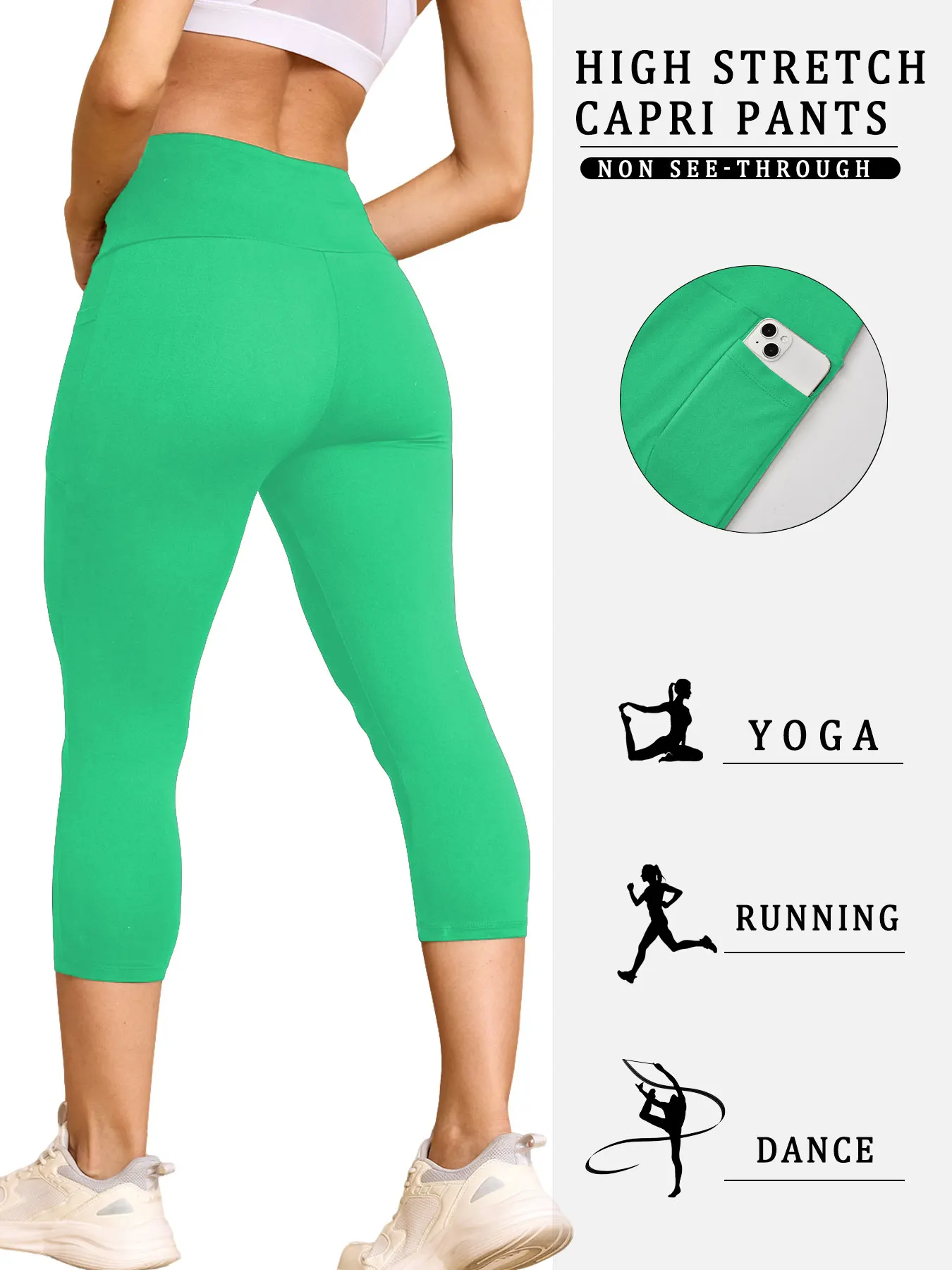 Women Capri Pants with Pockets 5 Inch High Waisted Super Soft No See Through Tummy Control Running Yoga - 2