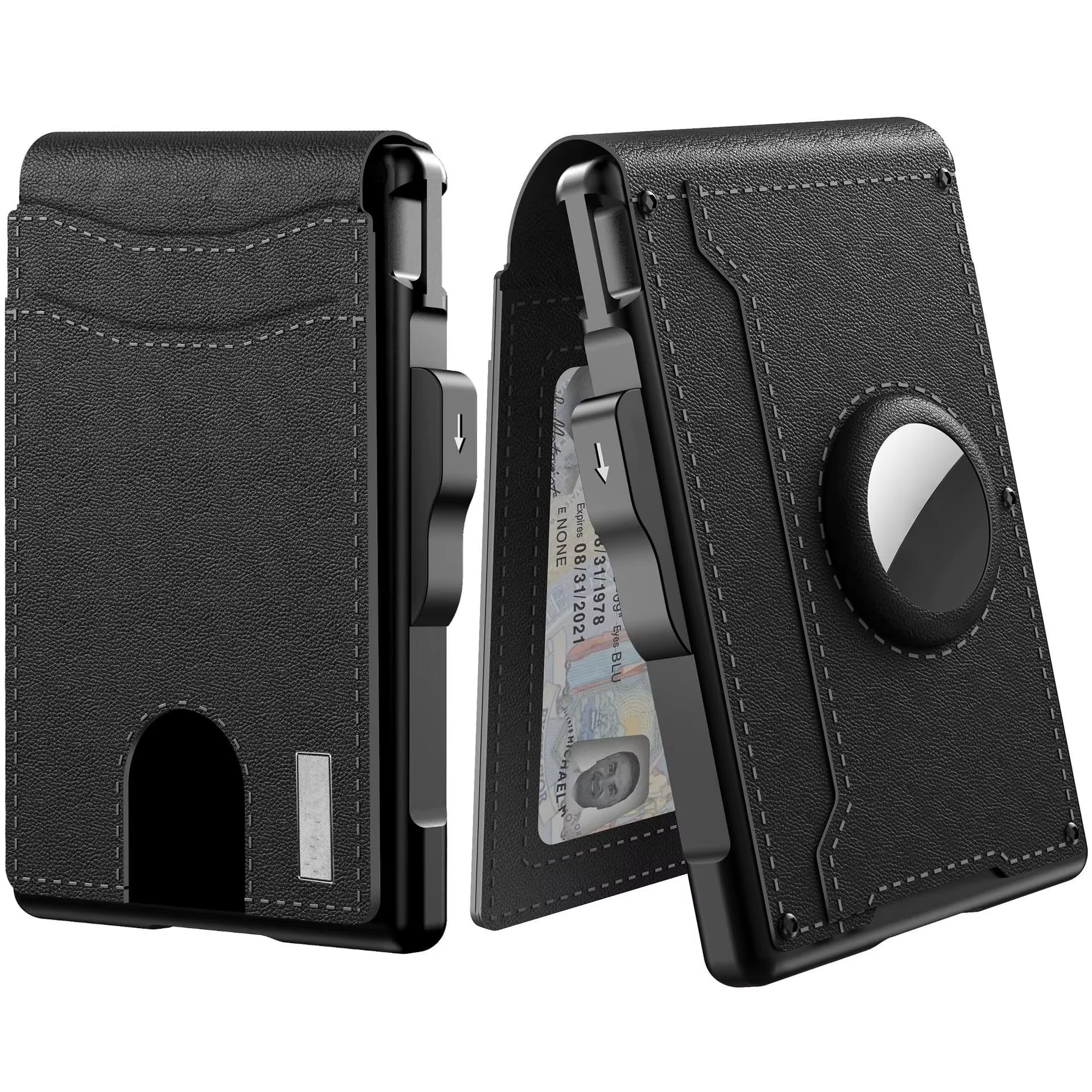Men's Pop-Up Aluminum Carbon Fiber RFID Blocking Wallet with AirTag Slot