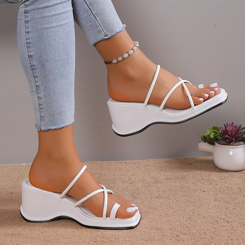 2023 New Summer Platform Women Slippers Female Outdoor Clip Toe Slip on Shoes Ladies  Wedges Party Slides White Sandalias Mujer