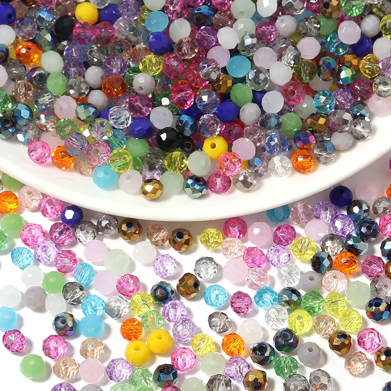 100-200개 4/6/8mm 반투명 체코 크리스탈 유리 비즈 컬러풀한 스페이서 비즈 DIY 공예 액세서리 도매