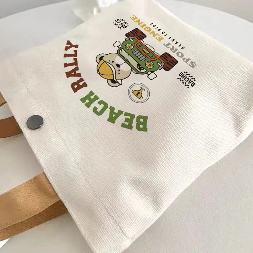 Cute Bear Mini Canvas Handbag - Versatile Lunch Box Bag for Students & Office Workers, Simple Tote Design