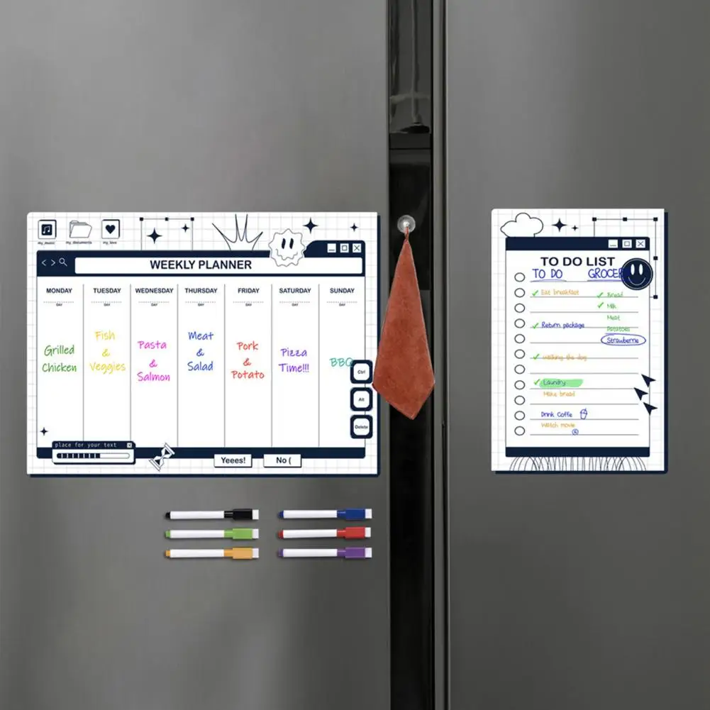 Fridge Calendar Whiteboard Efficient Weekly Planning Scratch-proof Magnetic Fridge Calendar Kit with Pens Organize Schedule Stay