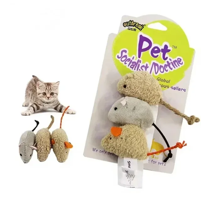 3Piece Plush Mouse Cat Toy Set, Realistic Simulation Mice for Kittens, Anti-Biting Chewable Cat Toys Must Have for Cats 4