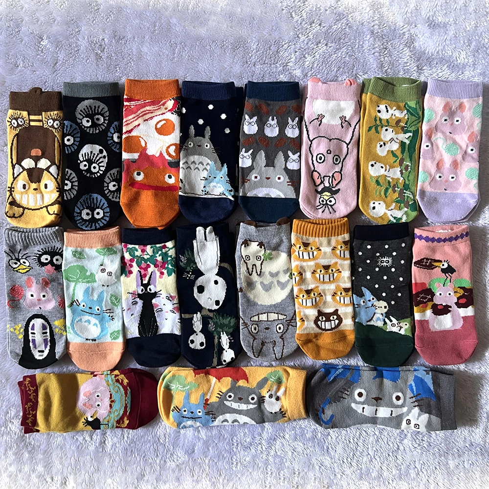 Women Cute Cat Anime Socks Funny Jiji Novelty Casual Crew Socks Cartoon Howl Calcifer Short Sock Lovers Xmas Birthday Gifts