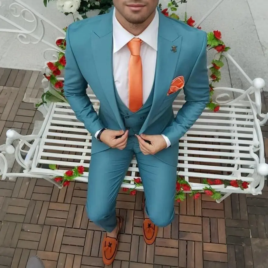 Men's Buttons Closure Collared Neck Casual Groomsmen Attire Suit