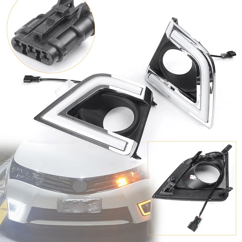 

2x Auto Car LED Daytime Running Fog Light DRL Lamp Turn Signals For Toyota Corolla 2014 2015 White+Yellow Lights