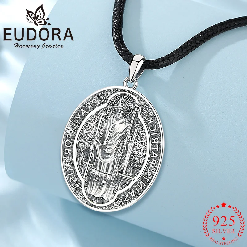 

Eudora 925 Sterling Silver Saint Patrick Necklace Vintage Amulet Pendant Personality Religious Jewelry Gift for Men Women
