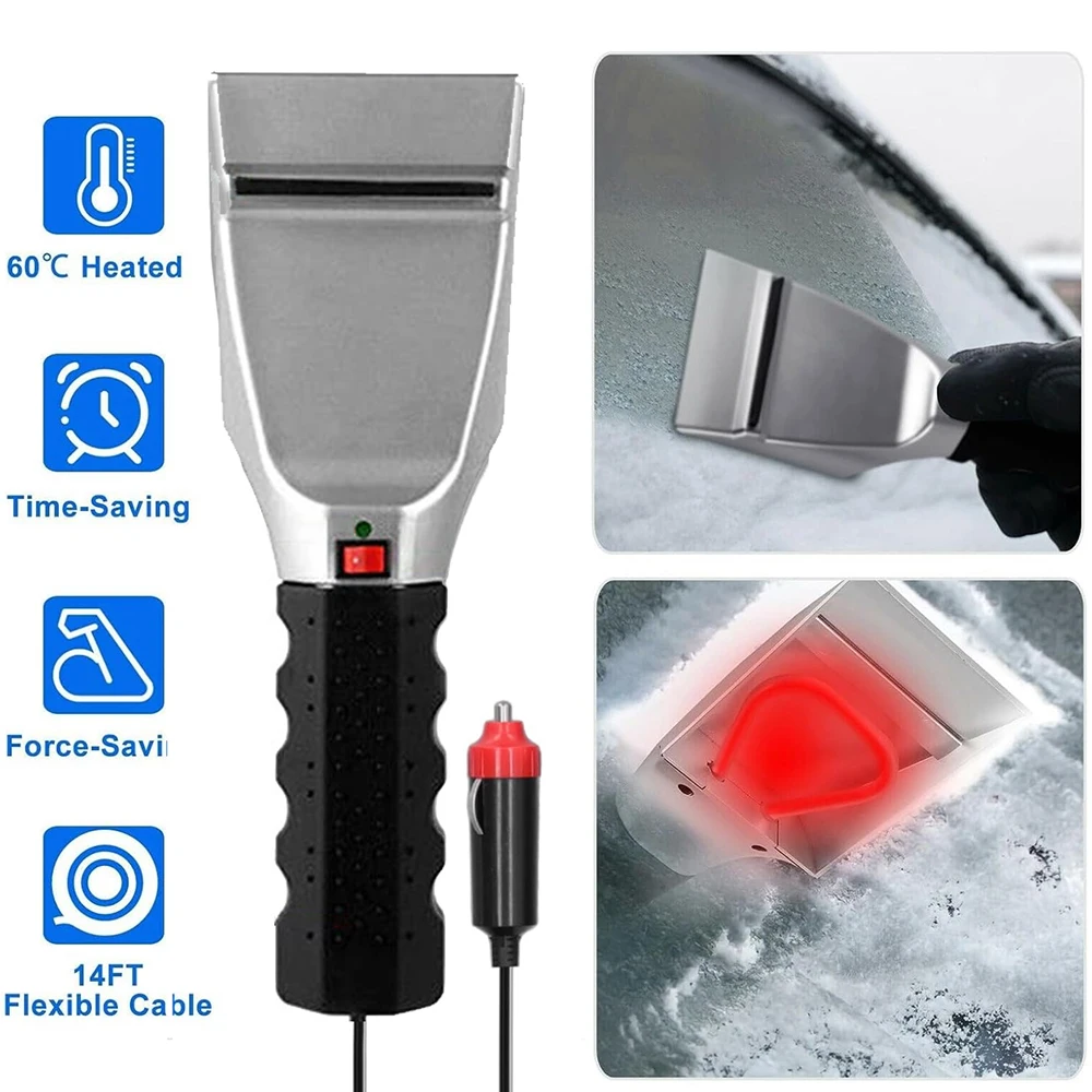 12V Car Ice Scraper Snow Shovel Windshield Ice Glass Scraper Brush Winter Snow Removal Shovel Cars Window Cleaning Tool