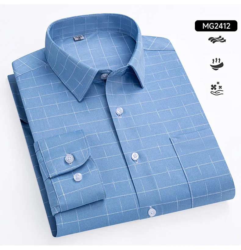 Men's Striped Stretch Business Long Sleeve Formal Dress Shirt Easy Care Casual Fashion Standard Fit Male Workwear Shirts