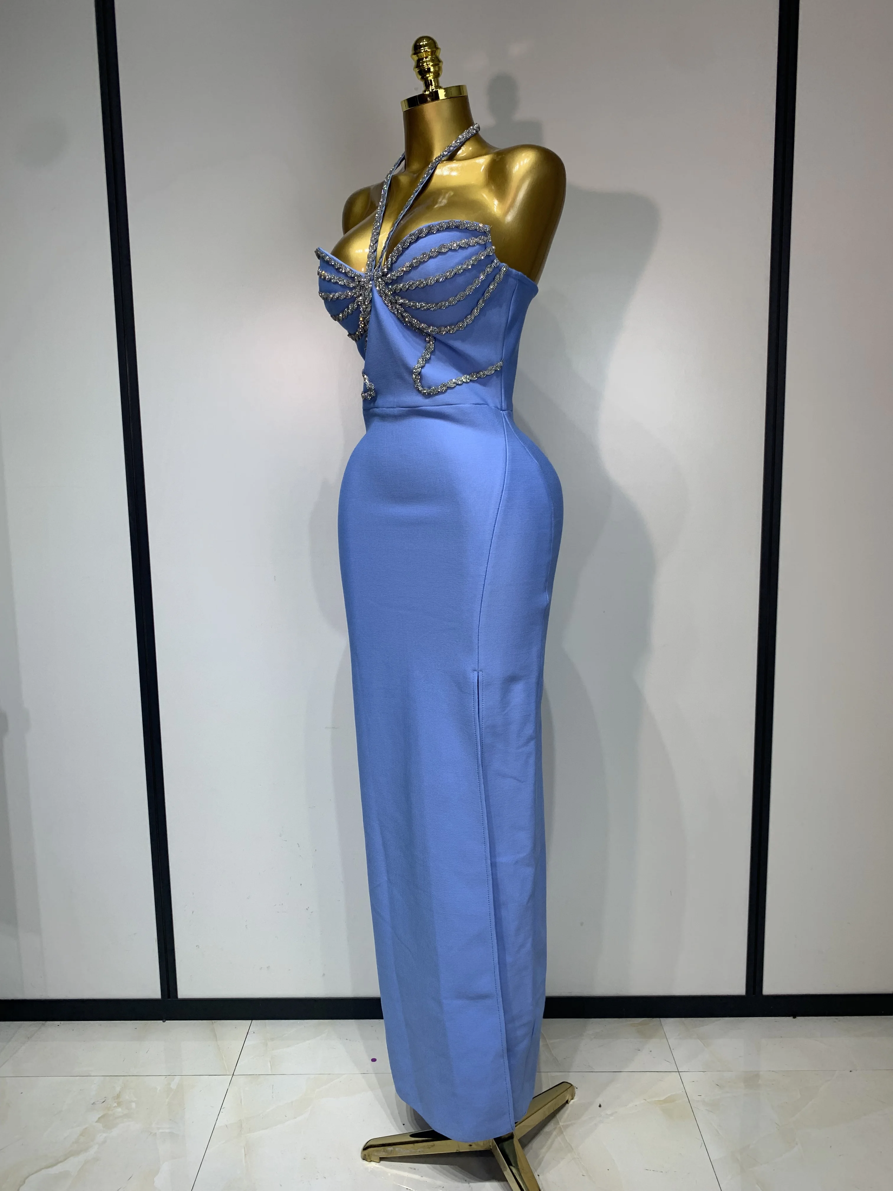 New 2025 Women Sexy Halter Long Bodycon Bandage Dress Shiny Crystal  Backless Evening Party Fancy Club Dress Vestido - AliExpress 200000345