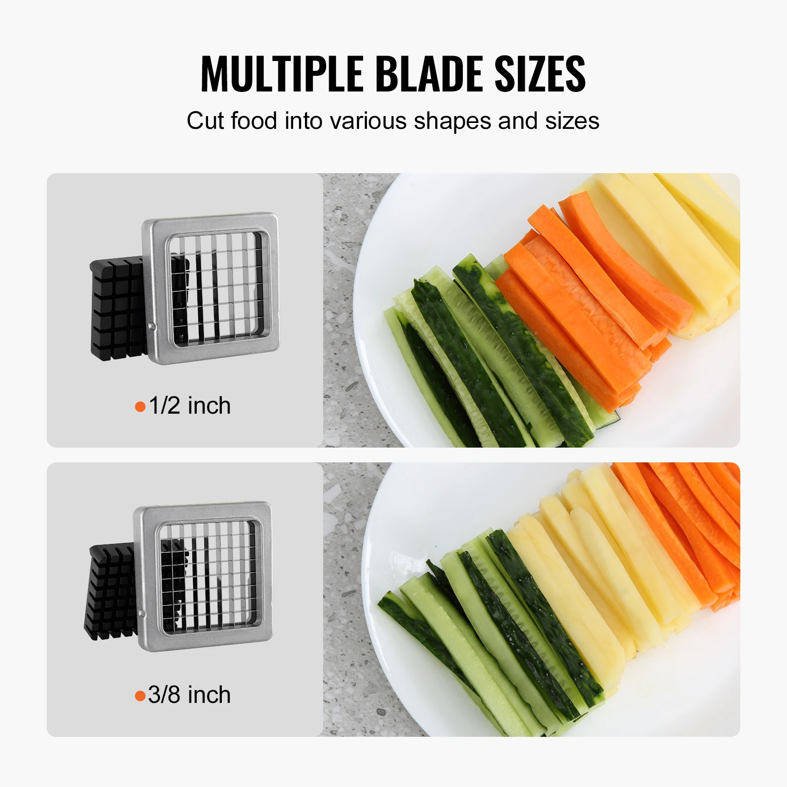 VEVOR French Fry Cutter Potato Slicer 1/2 3/8 1/4-Inch Stainless Steel Blades for Potato French Fries Cucumber Vegetables Carrot