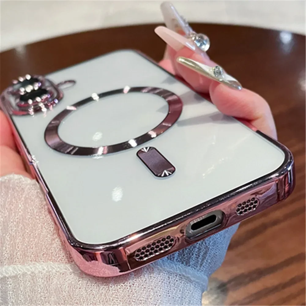 Coque de luxe transparente pour chargement sans fil Magsafe pour iPhone 16 15 14 Plus 13 12 11 Pro Max X XS Max XR, coque antichoc_voghion.com