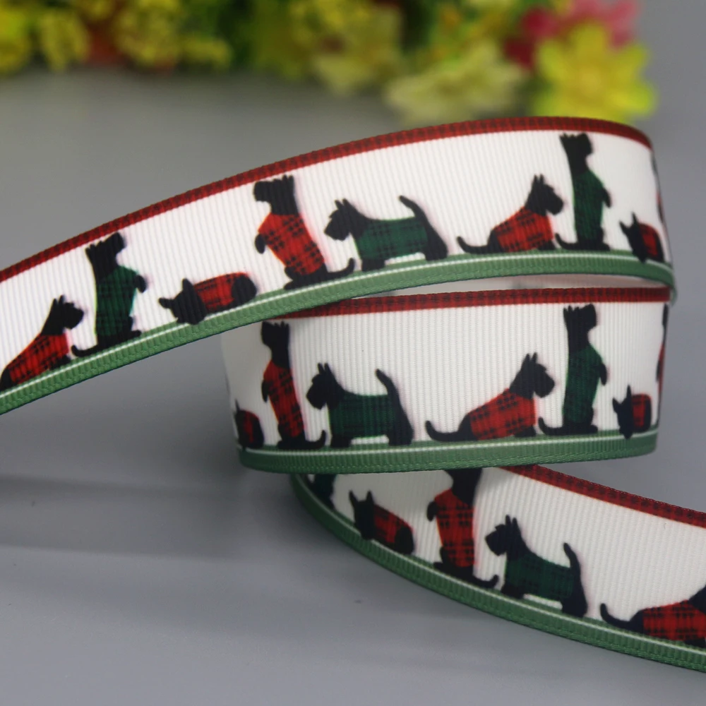 Grosgrain Ribbon DHK 50yards Dog Paw Printed Grosgrain Ribbon Accessories Material Headwear Decoration DIY Sewing Craft S2176