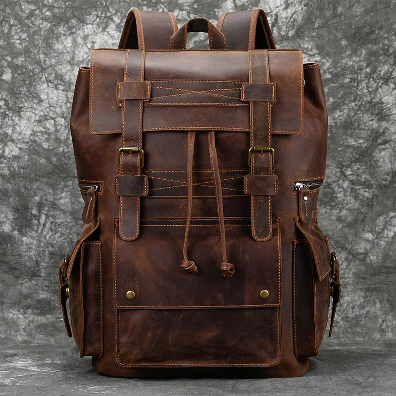 Genuine Leather Laptop Backpack for Men 17 Inch