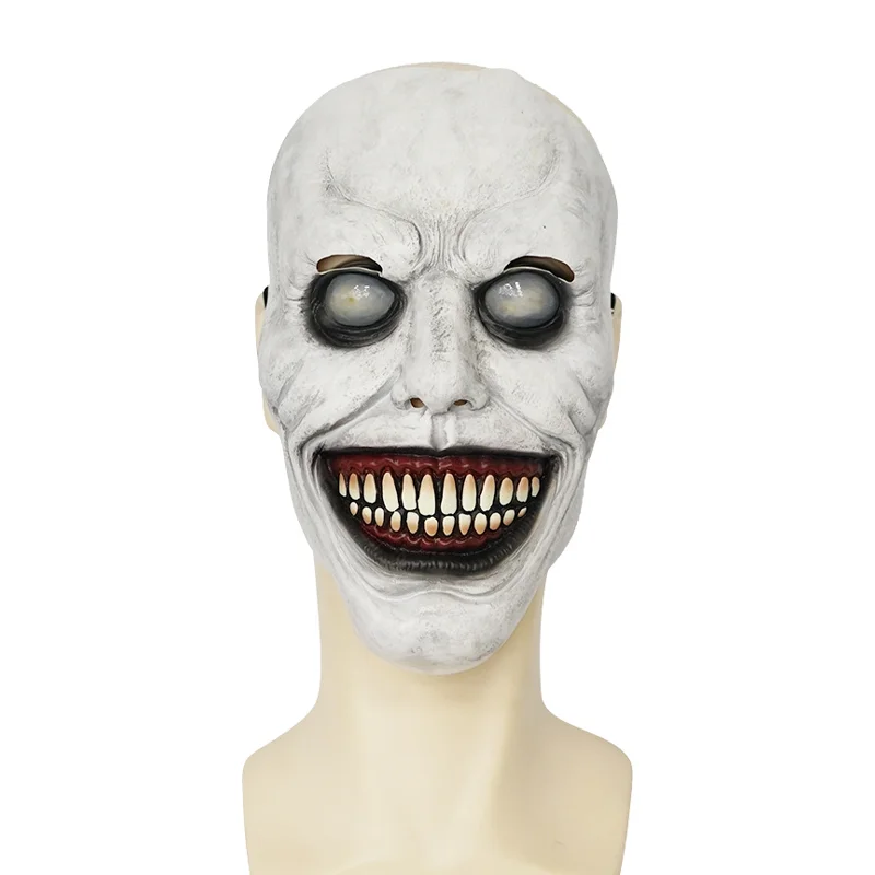 

Horror Mask Zombie Latex Mask White Face Teeth White Eyes Exorcist Halloween Carnival Mask Cosplay Demon Haunted House Prop
