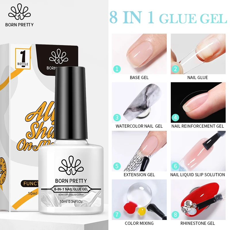BORN PRETTY-Gel de uñas 8 en 1, esmalte de uñas transparente, Gel de función, barniz para manicura, Base de grosor, 10ml