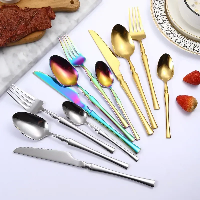 

Steel 30pcs Dishwasher Bright Tea Dinner Tableware Fork Flatware Cutlery Dinnerware Set Safe Knife Coffee Spoon Stainless Gold