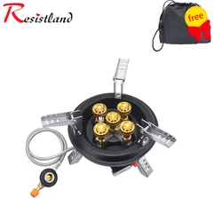 High-Performance Camping Gas Stove with Windshield and Piezo Ignition - 16,000W for Hiking and Traveling (Black)